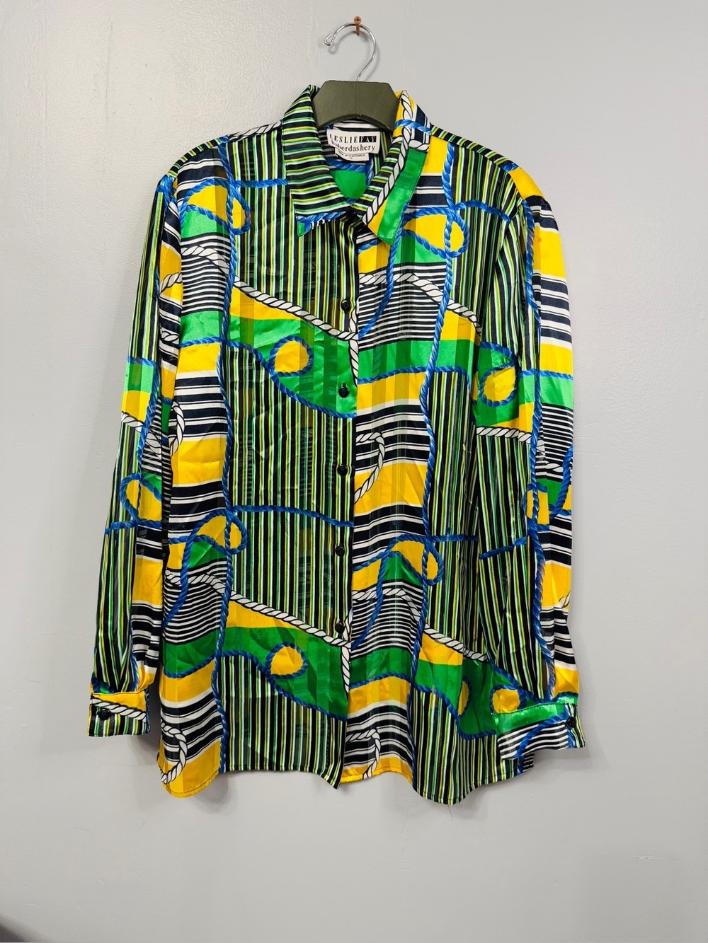 #17) Vintage Leslie Fay haberdashery Geometric Stripe Button-Up Shirt